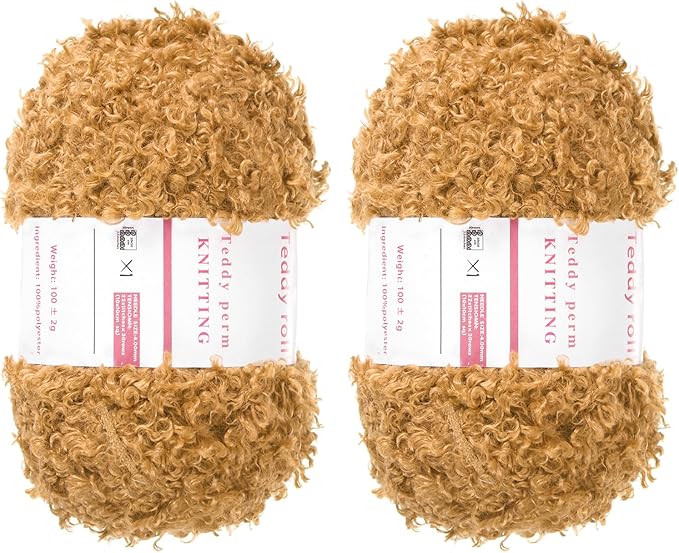 MECCANIXITY 2 Skeins Fur Yarn Soft Fluffy Chunky Yarn Fuzzy Eyelash Yarn Camel Brown for Crocheting Knit Clothes Bag - 55Yard/50m, 3.30ozx2