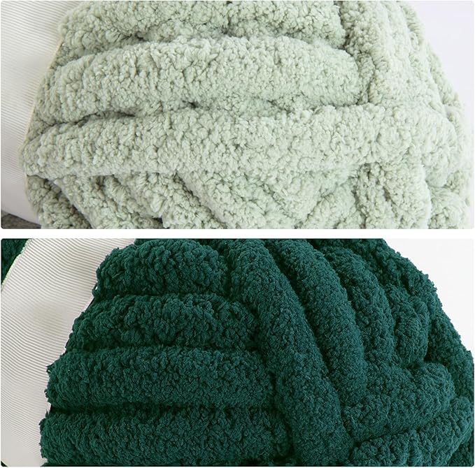 MABOZOO Assorted Chunky Yarn for Crocheting 8 Pack,Fluffy Jumbo Chenille Yarn,Soft Plush Yarn Bulky,Giant Thick Fuzzy Yarn for Hand or Arm Knitting,Sage Green & Dark Green(31.7 yds,8 oz Each Skein)