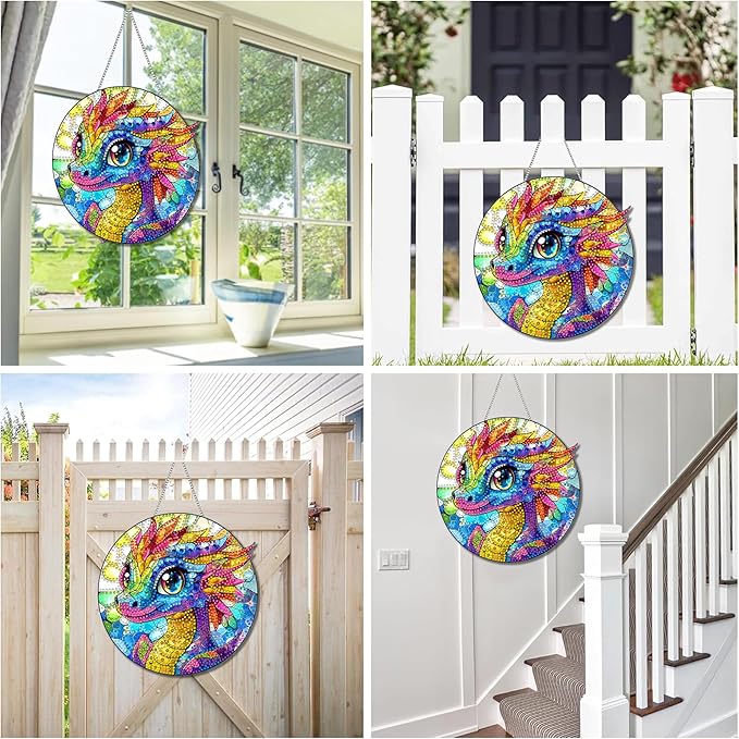 Reofrey Hanging Diamond Art Kits for Adults - 8x8 Inch Dinosaur Acrylic Board Double Sided Pattern Diamond Painting Suncatcher Pendant, DIY Crystal Art for Home Wall or Window Decoration Handmade Gift