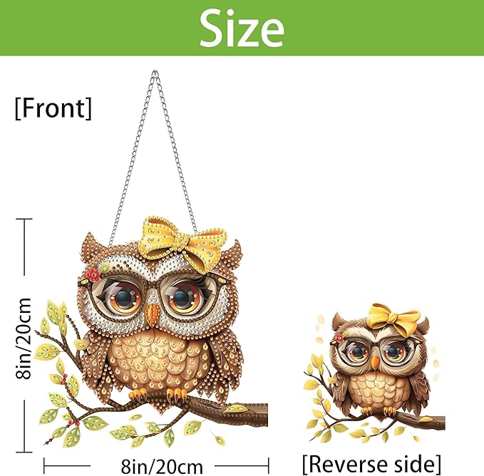 Wergund 5D DIY Owl Diamond Art Hanging Kits, Hanging Diamond Art Birds, Acrylic Special Shaped Rhinestone, Window Hanging Pendants for Home Wall Garden Front Door Outdoor Decor Gift(Owl)