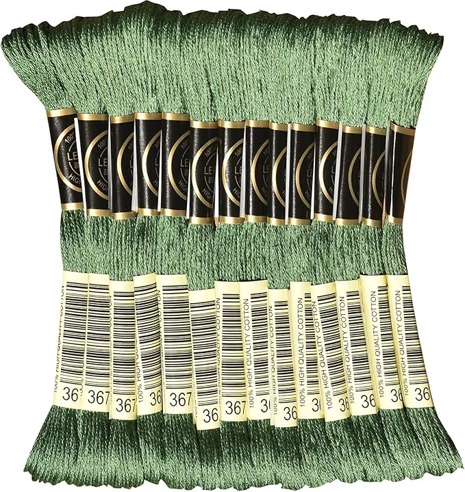 LE PAON Embroidery Floss, 14-Pack Six Strands 100% Long Staple Cotton Embroidery Thread, 8.7-Yard，Color Number：367,Dark Pistachio Green