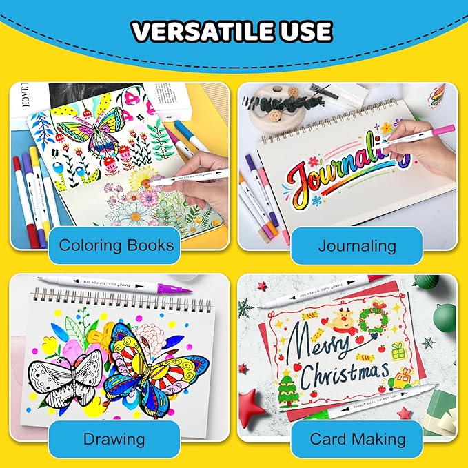TANMIT Markers for Adult Coloring Books No Bleeding, 72 Colors Dual Tip Art Markers Set with Fine and Brush Tip Pens for Journaling Sketch Hand Lettering