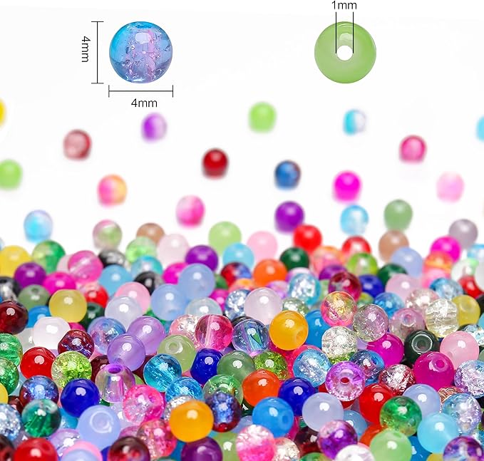BONNY BOXX 5760 PCs 4mm Round Glass Beads for Jewelry Making, Bulk Crystal Beads in 48 Assorted Colors, Crackle Glass Beads for Bracelets, Necklaces, Earrings, Jewelry Design & DIY Art Projects