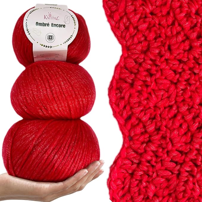 Ombré-Encore Chunky Ombre Yarn for Crocheting, 3 Balls, 507Yds/420G, Free Patterns - Multi Colored Bulky 5 Weight Yarn for Knitting - Red Apple