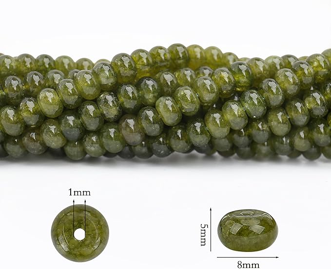 2 Strands (150PCs) Olive Green Jade Rondelle Beads, 5 * 8mm Gemstone Loose Spacer Abacus Disk Beads for DIY Bracelet Necklace Earrings Jewelry Making, Craft Supplies Beading Kit