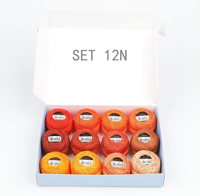 Size 8 Double Mercerized Egyptian Long Staple Cotton Pearl Thread 12 Gradient Colors per Box 5 Grams Ball Rainbow Color Embroidery Thread for Crochet Cross Stitch Hand Embroidery (12N)