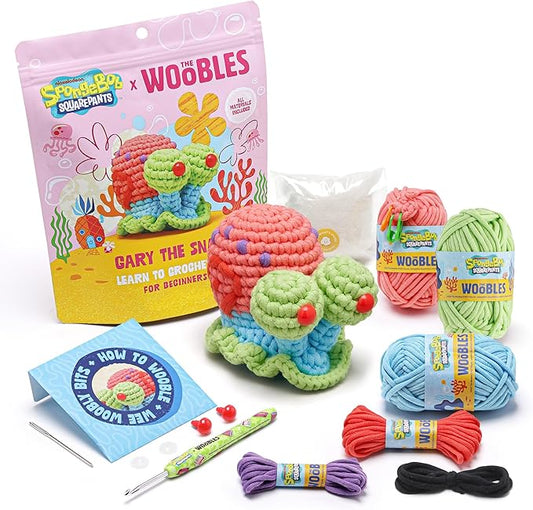 The Woobles Crochet Kit for Beginners – Spongebob Squarepants Craft Kit with Easy Peasy Yarn for Adults & Young Crafters, As Seen On Shark Tank, Step by Step Video Tutorials (Gary The Snail)