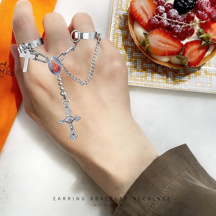 60Pcs/30Set Rosary Making Kits Supplies Religion Cross and Center Medal Charms Alloy Picture Jesus Enamel Pendant for Diy Prayer Necklace Jewelry