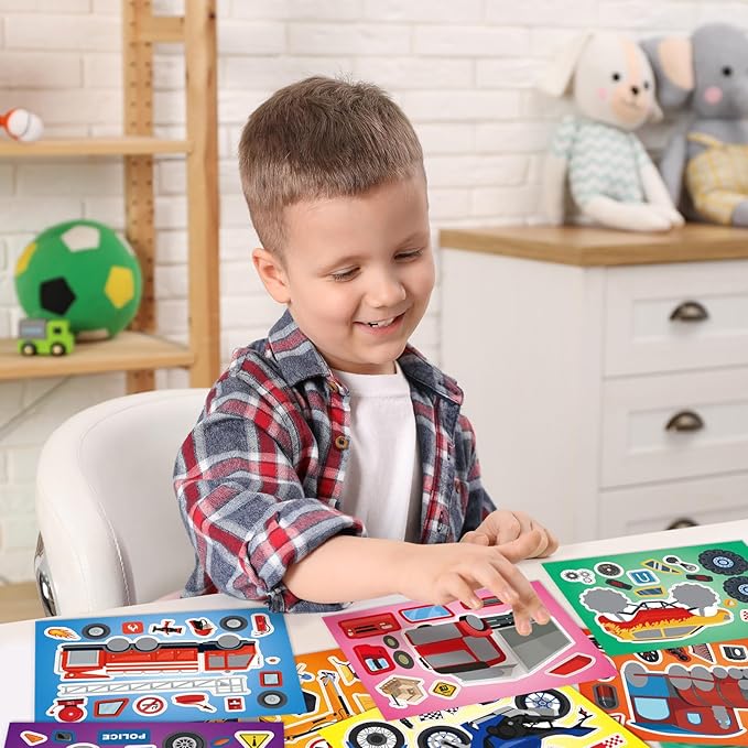 24 sheets 8.27''×5.9'' make your own vehicle stickers for kids toddlers, make a face stickers for kids party favors activities