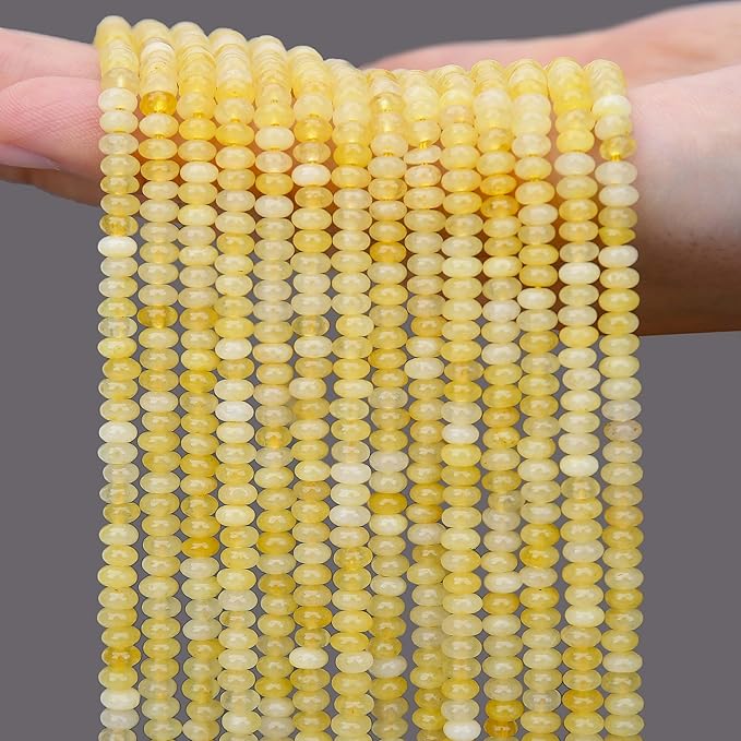 2 Strands (300PCs) Yellow Jade Rondelle Beads, 2 * 4mm Gemstone Loose Spacer Abacus Disk Beads for DIY Bracelet Necklace Earrings Jewelry Making, Craft Supplies Beading Kit