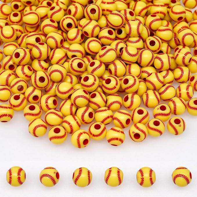 200+ pcs Softball Beads Sport Bulk Kandi Bead for Jewelry Making, Bracelet Keychain Becklace Charm Baseball Beads Kit (Softball)