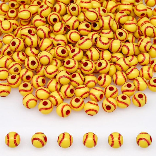 200+ pcs Softball Beads Sport Bulk Kandi Bead for Jewelry Making, Bracelet Keychain Becklace Charm Baseball Beads Kit (Softball)