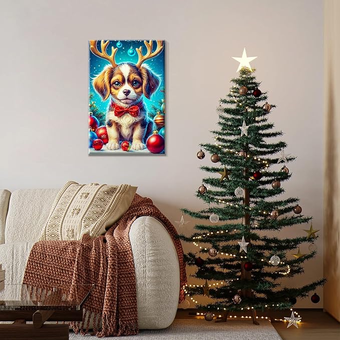 JOOZ Christmas Paint by Numbers Kit for Adults Framed Dog Paint by Number with Easel Christmas Ball Adult Paint by Number Kits Framed Canvas DIY Oil Painting Kits for Home Wall Decor 8x12 Inch
