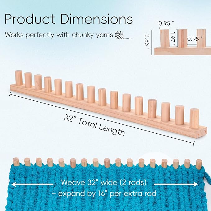 LITURTOO 32" Chunky Blanket Loom - Loom for DIY Throw Blankets, Adjustable Size Hand Knitting Yarn Chunky,No Needles Required,Beginner Friendly Yarn Craft (32")