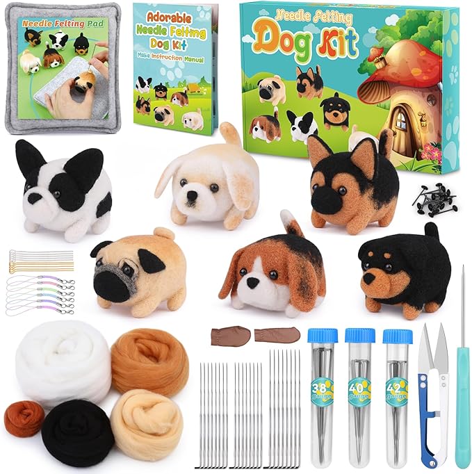 UOOU Felting Kit, 61 Pcs Felting Kits for Beginners Adult with Felting Needles, Wool Roving, Felting Pad, Instruction Manual, Needle Felting Kit for Felted Dog Needle Felting Supplies