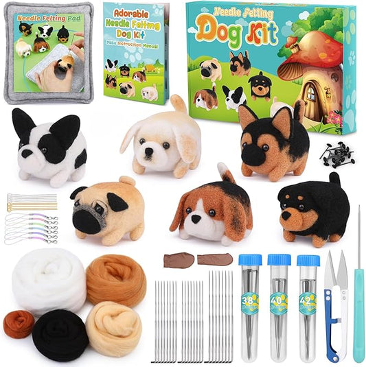 UOOU Felting Kit, 61 Pcs Felting Kits for Beginners Adult with Felting Needles, Wool Roving, Felting Pad, Instruction Manual, Needle Felting Kit for Felted Dog Needle Felting Supplies