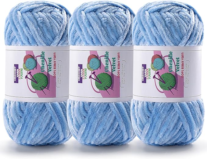 3 Skeins Velvet Chunky Yarn, Chenille Yarn for Crocheting and Hand Knitting, Blanket Yarns for Making Scarves and Knitting Projects - Amigurumi Crochet Yarn (3×3.5oz, 3×87.5yds)