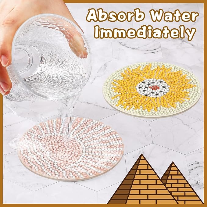 UPINS 8Pcs Boho Diamond Art Painting Coasters for Drinks DIY Coaster Diamond Art Kits for Adults Kids Beginners Diamond Art Craft Supplies (Boho)