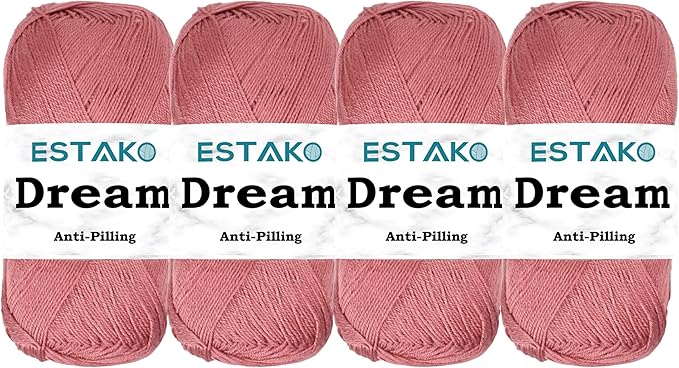 Estako Dream, (4 Skeins Pack) 100% Microfiber Acrylic Yarn, Soft, Super Fino/Fingering Weight (1) for Crochet and Knitting (4 x 3.5 Oz) / (4 x 382 Yrds) (73100 - Coral)