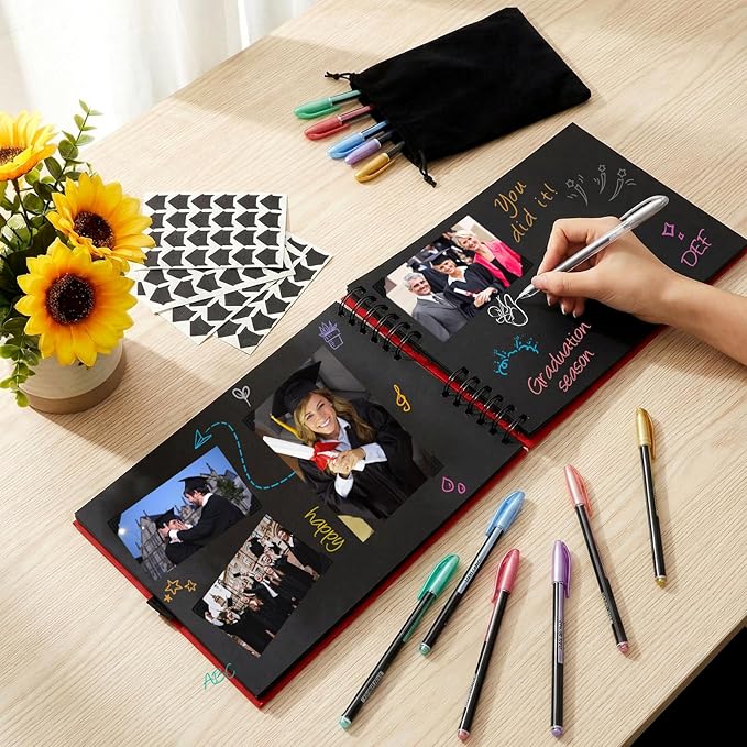 80 Pages Graduation Scrapbook Kit 11 x 8 Inch Photo Album of 2026 Graduation Decoration with 12 Metal Pens and 4 Sheets Stickers for DIY School Congrats Grad Memory Book to Sign(Red)