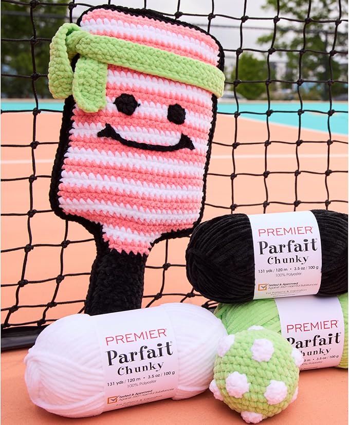 Premier Yarns Parfait Chunky Chenille 3.5 Oz 6 Super Bulky Weight 3 Pack Bundle with Bella's Stitch Place Holders (White)
