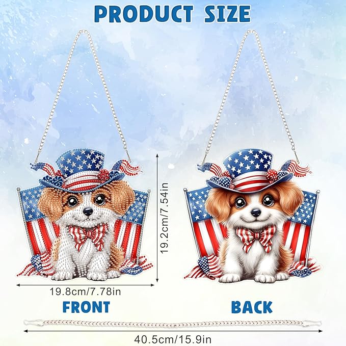 DOMROM 4TH of July Diamond Art Hanging Kit for Adult, Dog Diamond Art Hanging Kit, Patriotic DIY Diamond Art, Independence Day Diamond Hanging Pendant, Window Pendants Home Wall Hanging Ornament