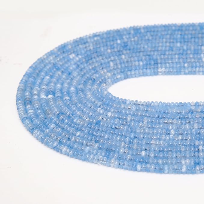 2 Strands (300PCs) Aquamarine Rondelle Beads, 2 * 4mm Gemstone Loose Spacer Abacus Disk Beads for DIY Bracelet Necklace Earrings Jewelry Making, Craft Supplies Beading Kit