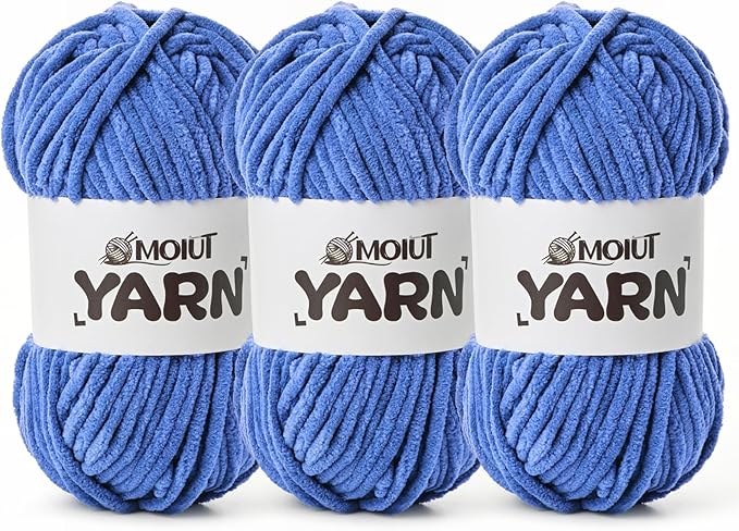 3 Pack Fluffy Chenille Yarn for Crocheting, Chunky Velvet Yarn for Crochet Amigurumi, Baby Yarn for Crocheting Soft Blanket, 262.4yds /10.5 oz Bulky Yarns for Crafts/Hats/Shoes/Socks (3 Azure)