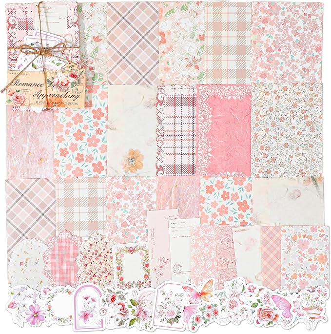 100pcs Vintage Scrapbook Paper Floral Journaling Stickers Assorted Set, Junk Journal Supplies, Scrapbooking Supplies Kit for Retro Crafts Planner Mixed Media Collage Card Album