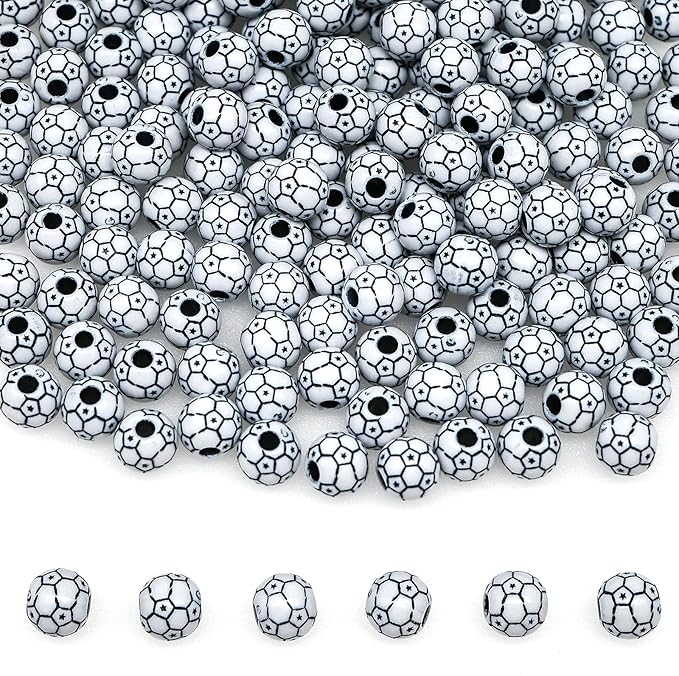 200+ pcs Soccer Ball Beads Sport Bulk Kandi Bead for Jewelry Making, Friendship Bracelet Keychain Becklace Charm Football Beads Kit (Soccer Ball)