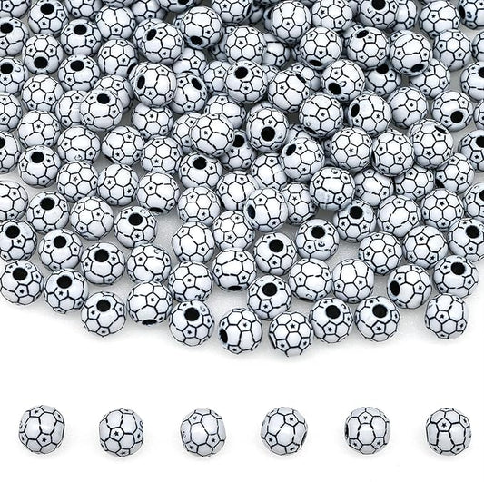 200+ pcs Soccer Ball Beads Sport Bulk Kandi Bead for Jewelry Making, Friendship Bracelet Keychain Becklace Charm Football Beads Kit (Soccer Ball)