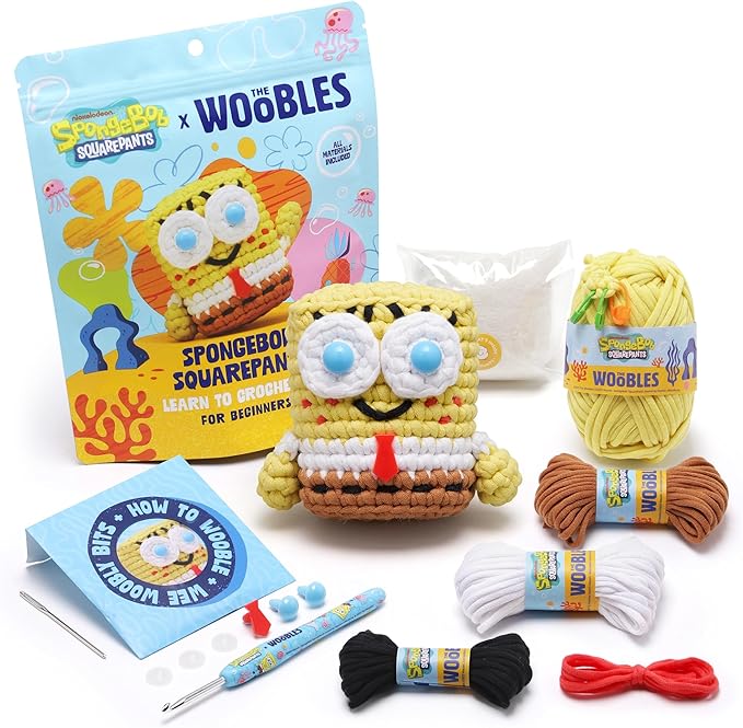 The Woobles Crochet Kit for Beginners – Spongebob Squarepants Craft Kit with Easy Peasy Yarn for Adults & Young Crafters, As Seen On Shark Tank, Step by Step Video Tutorials (Spongebob Squarepants)