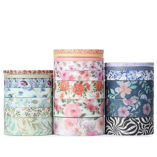 Mr. Pen- Washi Tape Set, 21 Rolls, Assorted Size, Floral Vintage, Washi Tape for Journaling