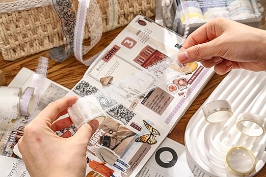 15 Rolls Lace Patterns PET Tapes Floral Arts Decorative Tape Set Adhesive Transparent Masking Tapes for DIY Craft, Kids, Scrapbook, DIY, Gift Wrapping, Journal (3-Twilight Lace)