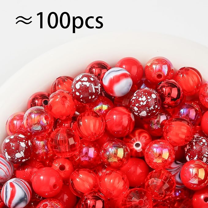16mm Acrylic Bead 100pcs Focal Spacer Bead Red Chunk Bubblegum Beads for DIY Crafting Necklace Bracelet Jewelry Making Keychain (red)