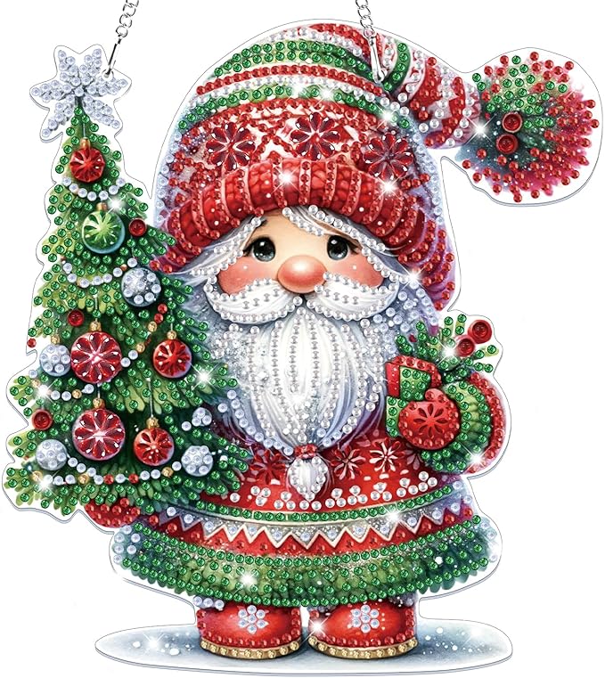 Bowetile Christmas Hanging Diamond Art Painting Kits for Adults, 5D Special Shape Diamond Art Kits Gnome, Crystal Gem Painting Arts and Crafts for Christmas Gifts for Home Garden Decor