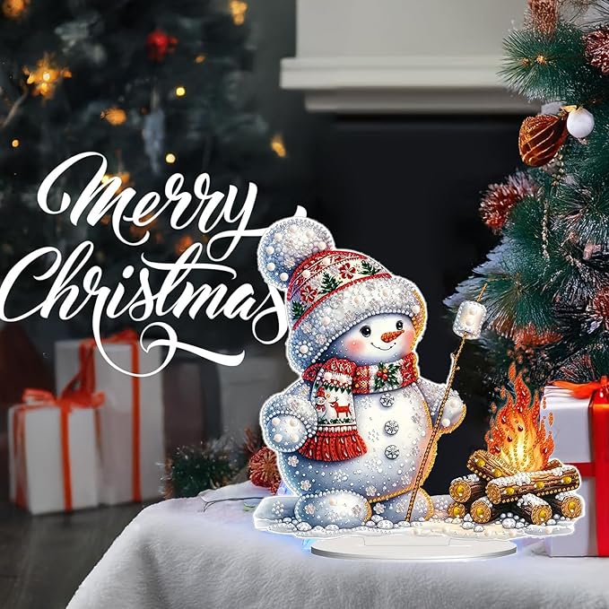Christmas DIY Diamond Desktop Ornament, Double Sided Special Shaped Diamonds Art Kits, 5D Tabletop Ornaments for Adult Beginner Home Office Decor Crafts Gift (Snowman 01)