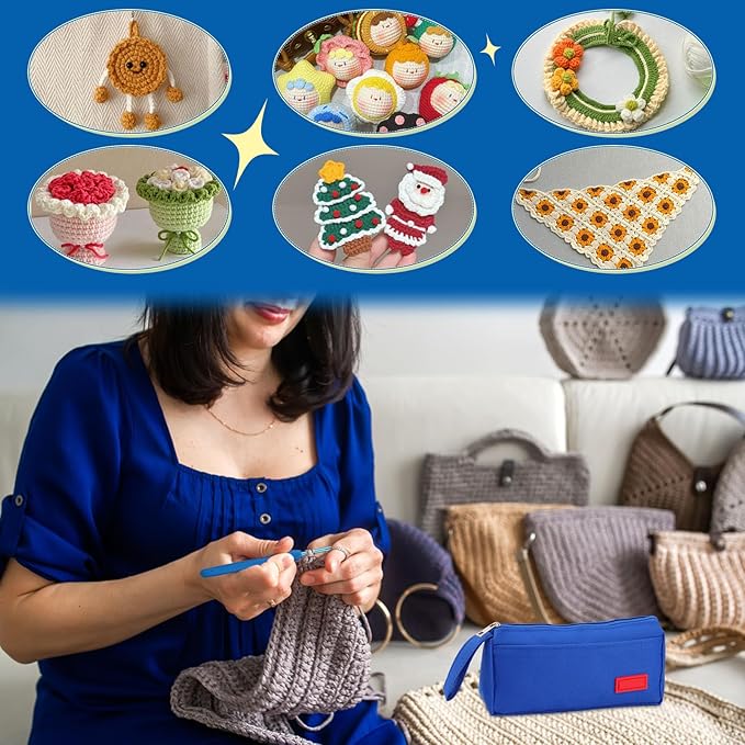 Pnytty 109pcs Crochet Hooks Kit Include 9pcs Ergonomic Crochet Hooks, 50g Premium Polyester Fiber Fill, Plastic Eyes, Noses, Crochet Tool Kit for Arthritic Hand Knitting Craft Handmade Crochet Project