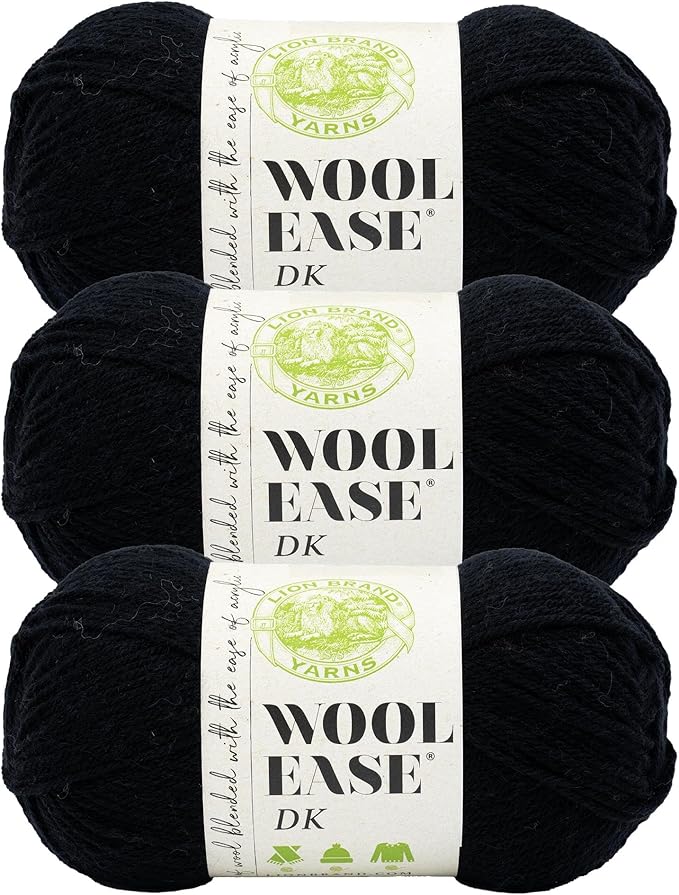 Lion Brand Wool-Ease DK Yarn, Yarn for Knitting, Crocheting, and Crafts, Black, 3 Pack