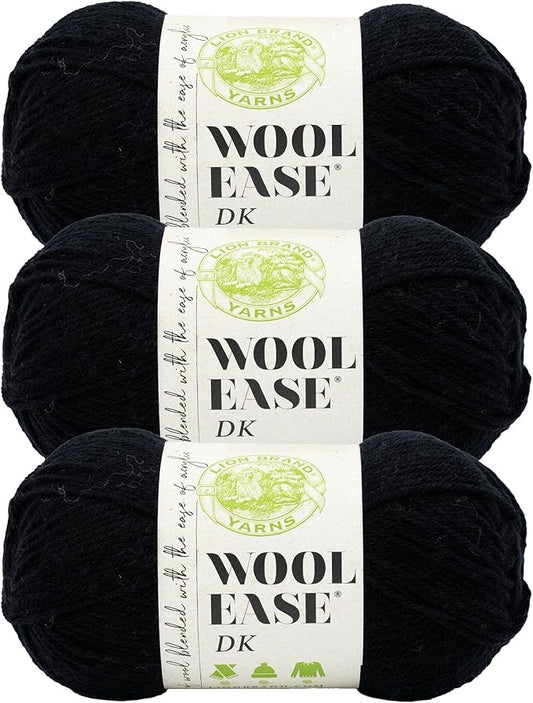 Lion Brand Wool-Ease DK Yarn, Yarn for Knitting, Crocheting, and Crafts, Black, 3 Pack
