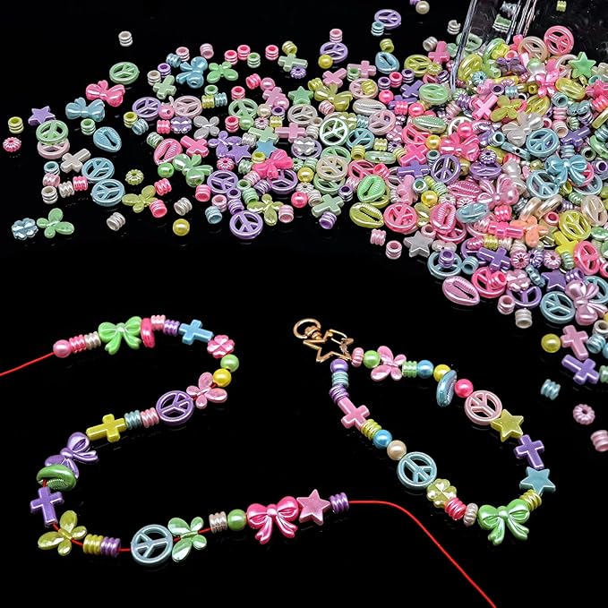 Assorted Acrylic Beads for Bracelet Making kit, 200g+ 10-Style, Pony Candy Kawaii Charms Beads DIY Craft Supplies for Jewelry Keychain Necklaces(Mixed I Pearlescent, 620+Pcs, 0.45lb.)
