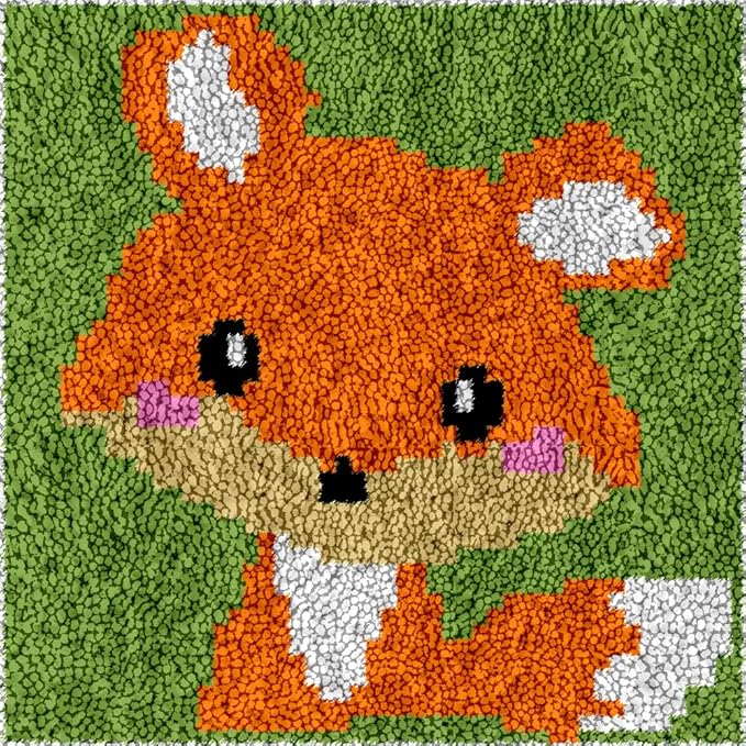 DL-YTG Latch Hook Kits Rug Fox Crochet Yarn Cushion Colour Pre-Printed Canvas Cover Rug Needlework DIY Hook and Latch Kit Christmas Home Decoration 30x30cm/12 X12inch