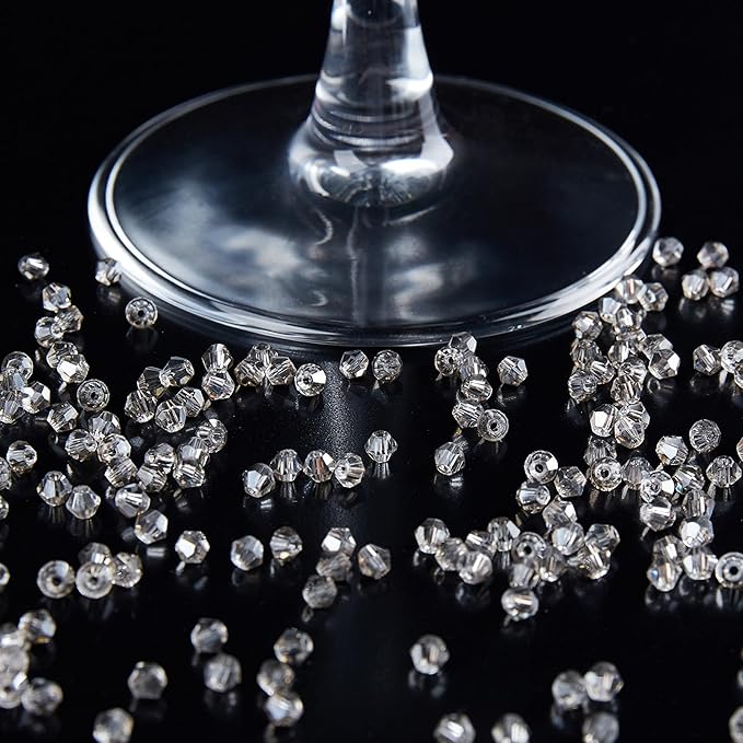 laopottbeads 1200pcs 3mm bicone crystal glass beads for jewelry making, sparkling mini beads for suncatchers, diy bracelets & craft projects (grey)