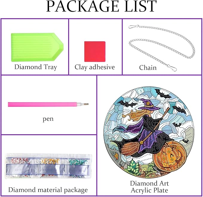 Pavemlo Hanging Diamond Art Kits for Adults Halloween Witch – 8x8 Inch Double-Sided Acrylic Board DIY Crystal Diamond Suncatcher Pendant, Sparkling Home Wall or Window Decoration Handmade Gift