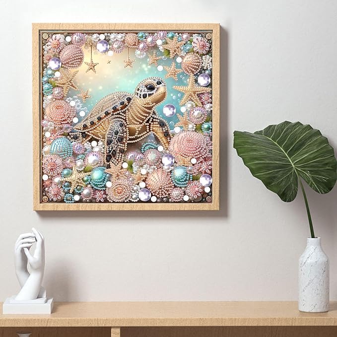 LazyFold Special Shape Diamond Art Kits for Beginners, Diamond ArtPainting Kits for Adults Sea Turtle, 5D Crystal Rhinestones Diamond Art Painting for Home Wall Decoration Gift 12×12inch