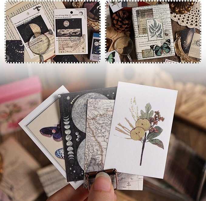 300Pcs Washi Scrapbook Supplies Sticker Set,Nature Vintage Scrapbooking Decals for Junk Journal Supplies Card Making Envelopes Paper Stationery Collage
