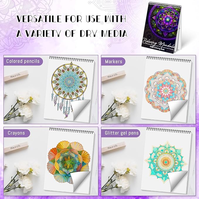 Coloring Book for Adults Relaxation, Mandala Adults Coloring Book for Women Spiral Bound Single-Sided Print Mindfulness Relaxing Gifts for Women to Stress Relief & Relieve Anxiety