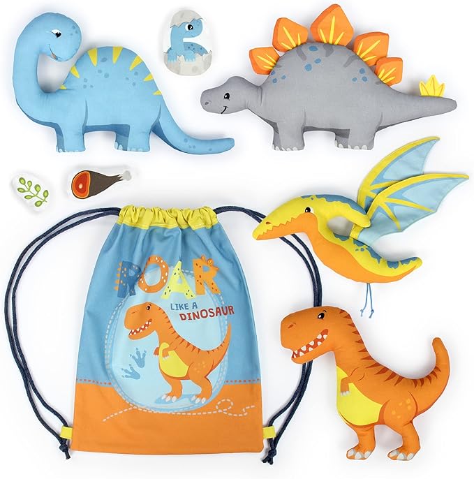 kullaloo Sewing kit for Kids Beginners - DIY Craft for Girls & Boys - Cut & Sew Fabric Panel Dinosaur (Dino Friends)