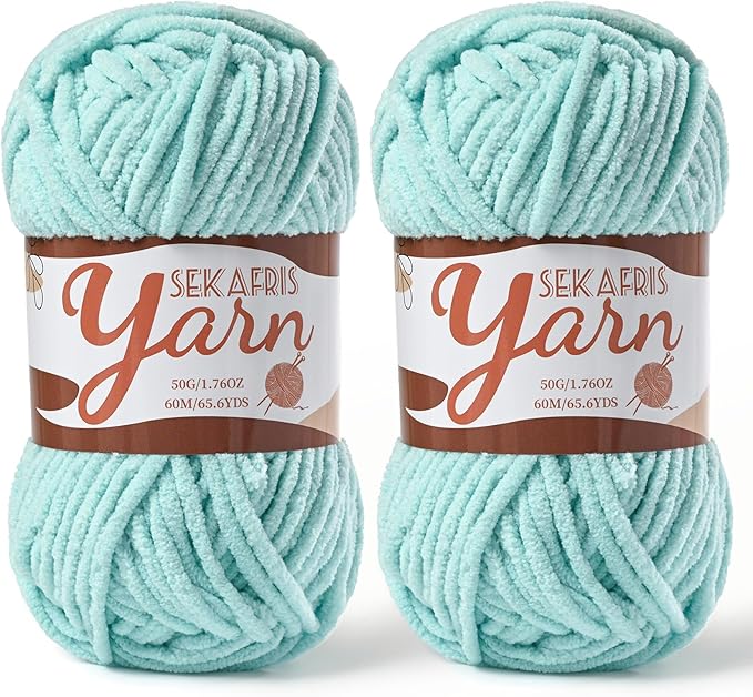 2 Pack Fluffy Velvet Yarn for Crocheting，Baby Blanket Yarn for Crocheting Soft，100g(131yds) Amigurumi Yarns，Plush Chenille Crochet Yarns，Puzzle Yarn for Crochet Weaving Craft(2 Aqua Green)