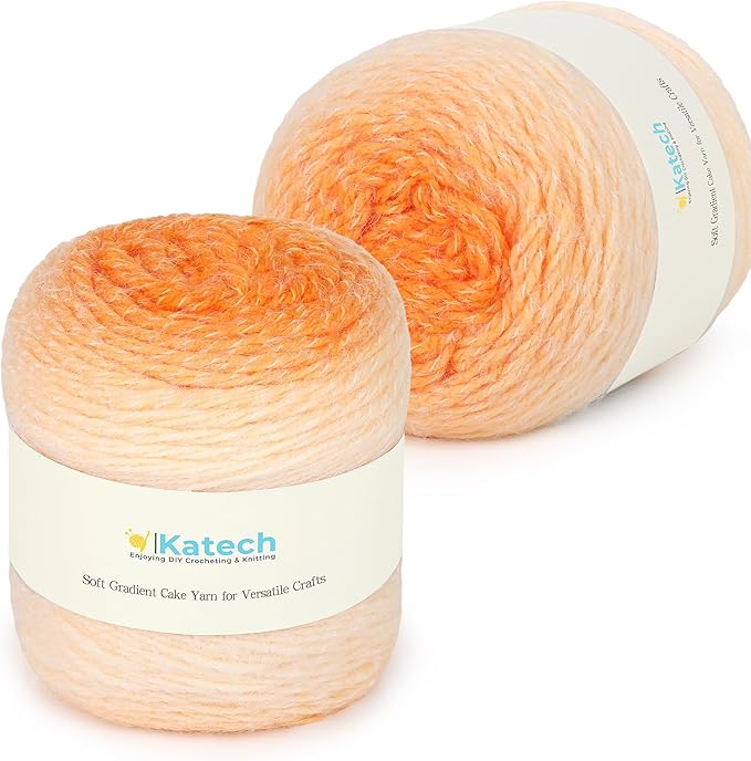 Katech Ombre Yarn for Crocheting-Large Skein of Gradient Yarn Cake-2 Pack of 200g/7.05 oz-80% Acrylic,20% Nylon- #4 Medium-Perfect for Star Blankets, Scarves, Shawls and Garments (H)
